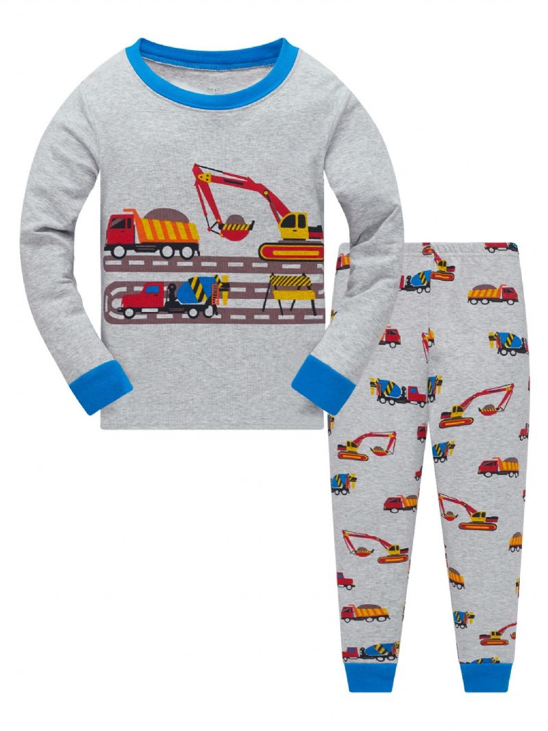 Popshion 2kpl Poikien Excavator Print Cartoon Car Pyjamasetit