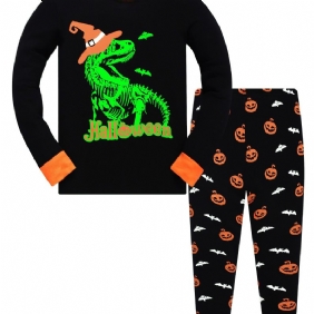 Popshion 2kpl Poikien Halloween Loisteputkisarjakuva Dinosauruksen Hehkuva Luuranko Bones Pitkähihainen Pyjama Puuvillapuku