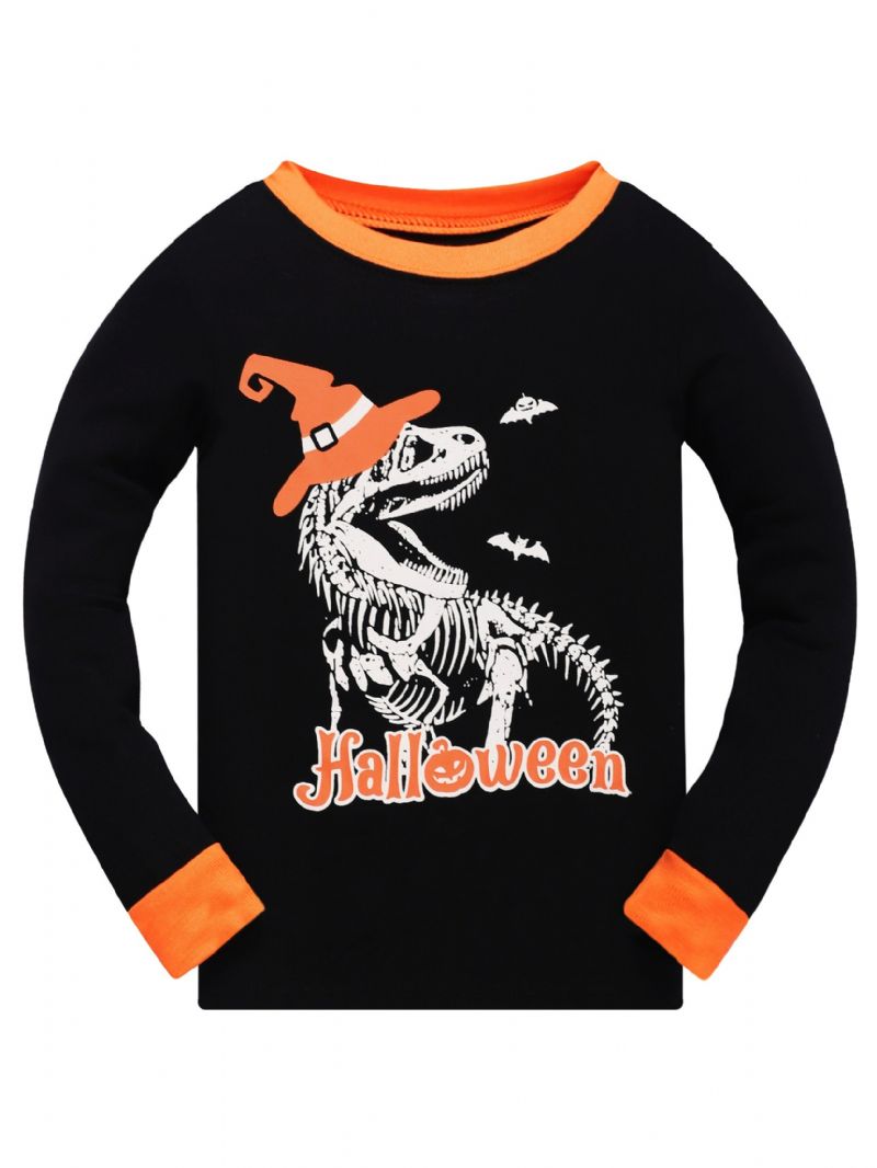 Popshion 2kpl Poikien Halloween Loisteputkisarjakuva Dinosauruksen Hehkuva Luuranko Bones Pitkähihainen Pyjama Puuvillapuku