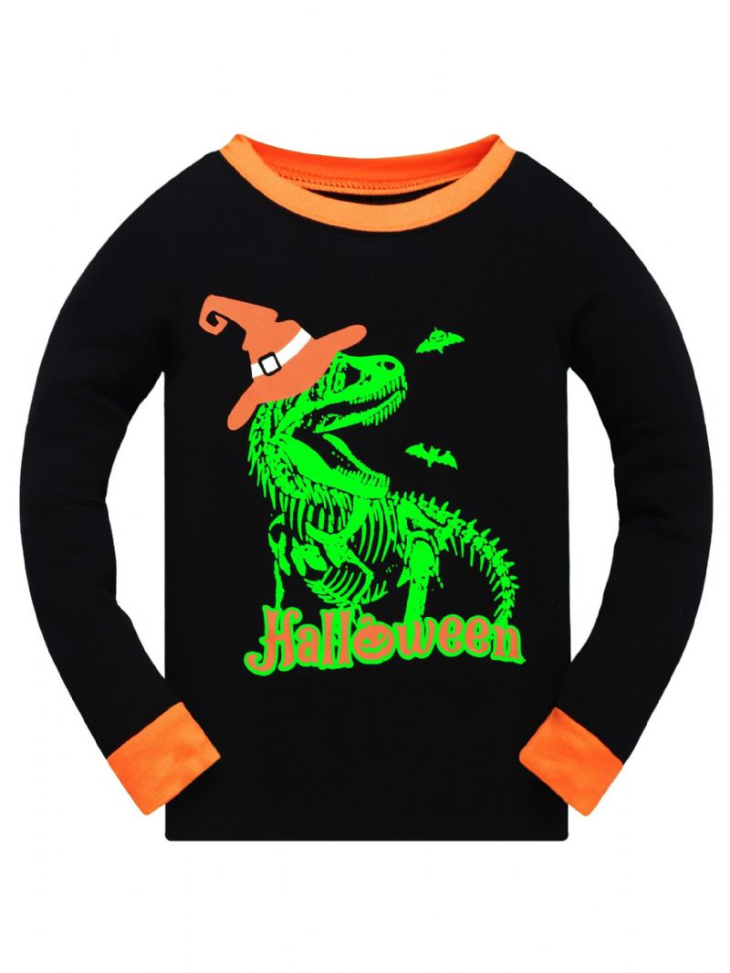 Popshion 2kpl Poikien Halloween Loisteputkisarjakuva Dinosauruksen Hehkuva Luuranko Bones Pitkähihainen Pyjama Puuvillapuku