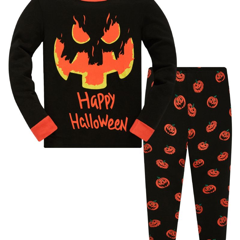 Popshion 2kpl Poikien Halloween Sarjakuva Pumpkin Skull Pitkähihainen Pyjama Puuvillainen Puku