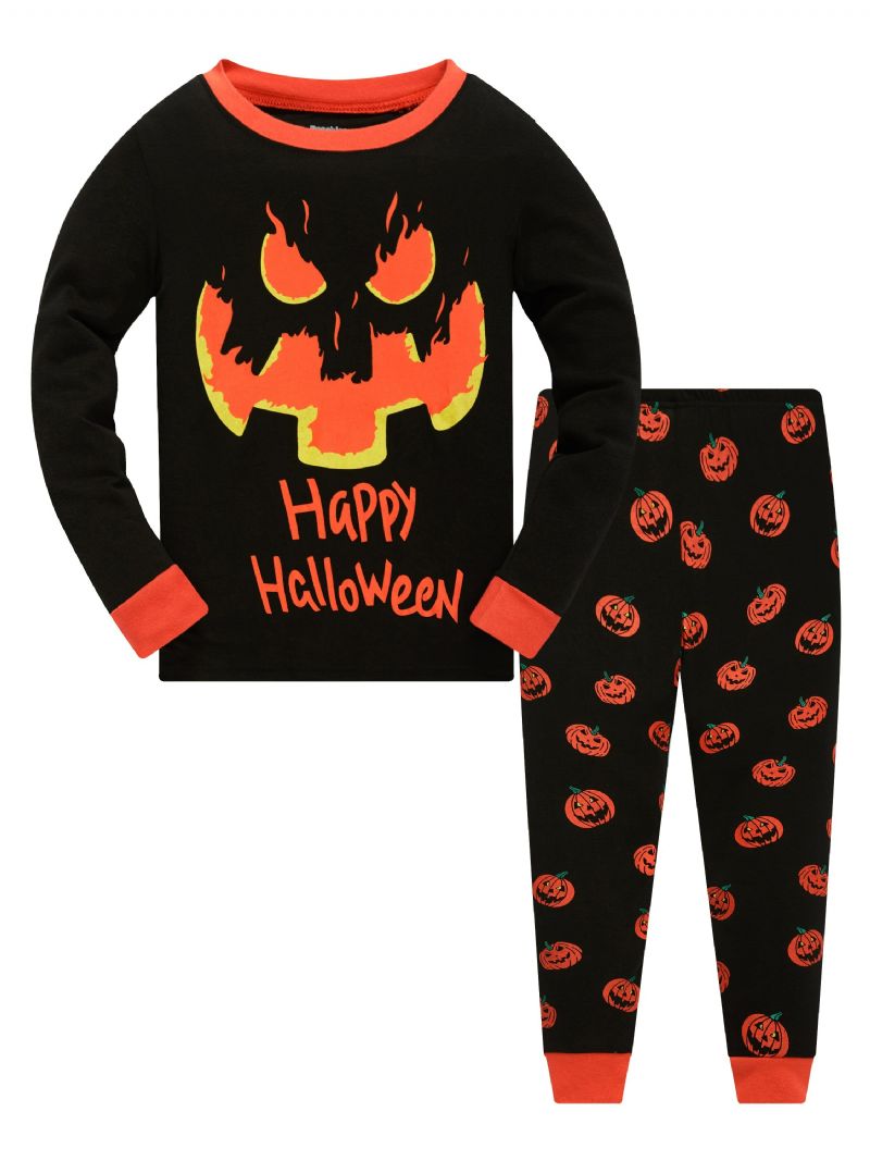 Popshion 2kpl Poikien Halloween Sarjakuva Pumpkin Skull Pitkähihainen Pyjama Puuvillainen Puku