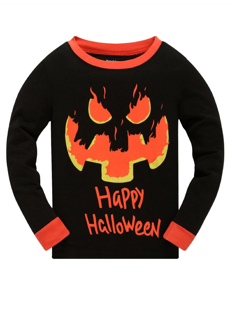 Popshion 2kpl Poikien Halloween Sarjakuva Pumpkin Skull Pitkähihainen Pyjama Puuvillainen Puku