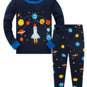 Popshion 2kpl Poikien Rocket Astronaut Star Universe Planet Pitkähihainen Pyjamapuku