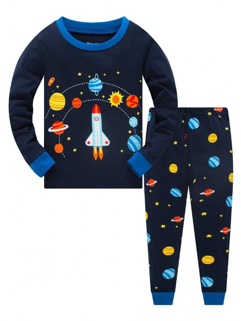 Popshion 2kpl Poikien Rocket Astronaut Star Universe Planet Pitkähihainen Pyjamapuku