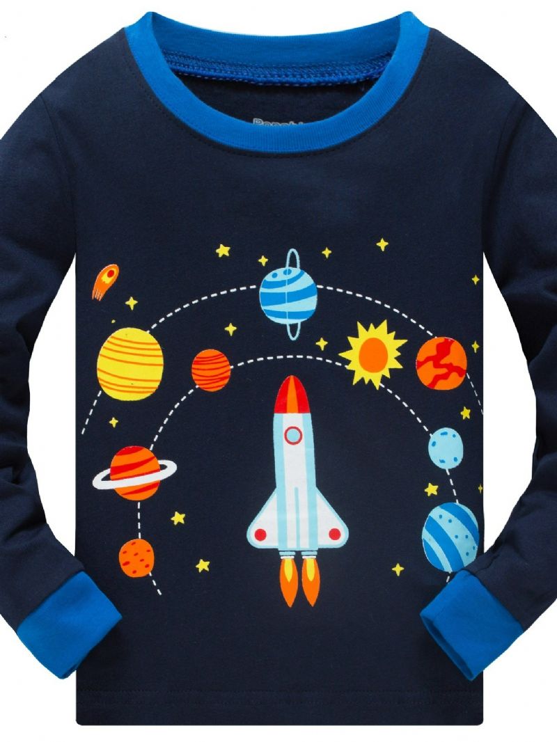 Popshion 2kpl Poikien Rocket Astronaut Star Universe Planet Pitkähihainen Pyjamapuku