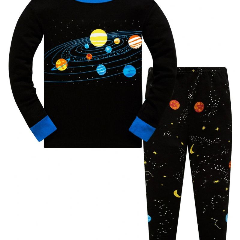 Popshion 2kpl Poikien Starry Sky Cosmic Planet Pitkähihainen Pyjama-puuvillapuku