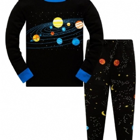Popshion 2kpl Poikien Starry Sky Cosmic Planet Pitkähihainen Pyjama-puuvillapuku