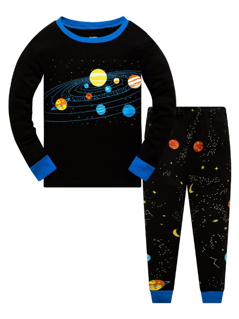 Popshion 2kpl Poikien Starry Sky Cosmic Planet Pitkähihainen Pyjama-puuvillapuku