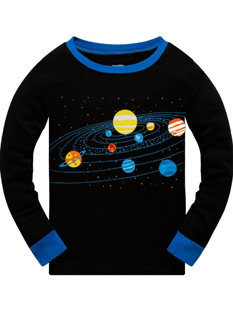 Popshion 2kpl Poikien Starry Sky Cosmic Planet Pitkähihainen Pyjama-puuvillapuku