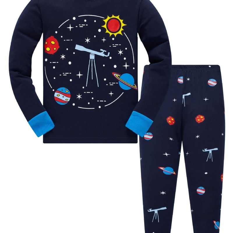 Popshion 2kpl Poikien Starry Sky Cosmic Planet Pitkähihainen Pyjama-puuvillapuku