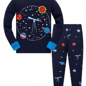 Popshion 2kpl Poikien Starry Sky Cosmic Planet Pitkähihainen Pyjama-puuvillapuku