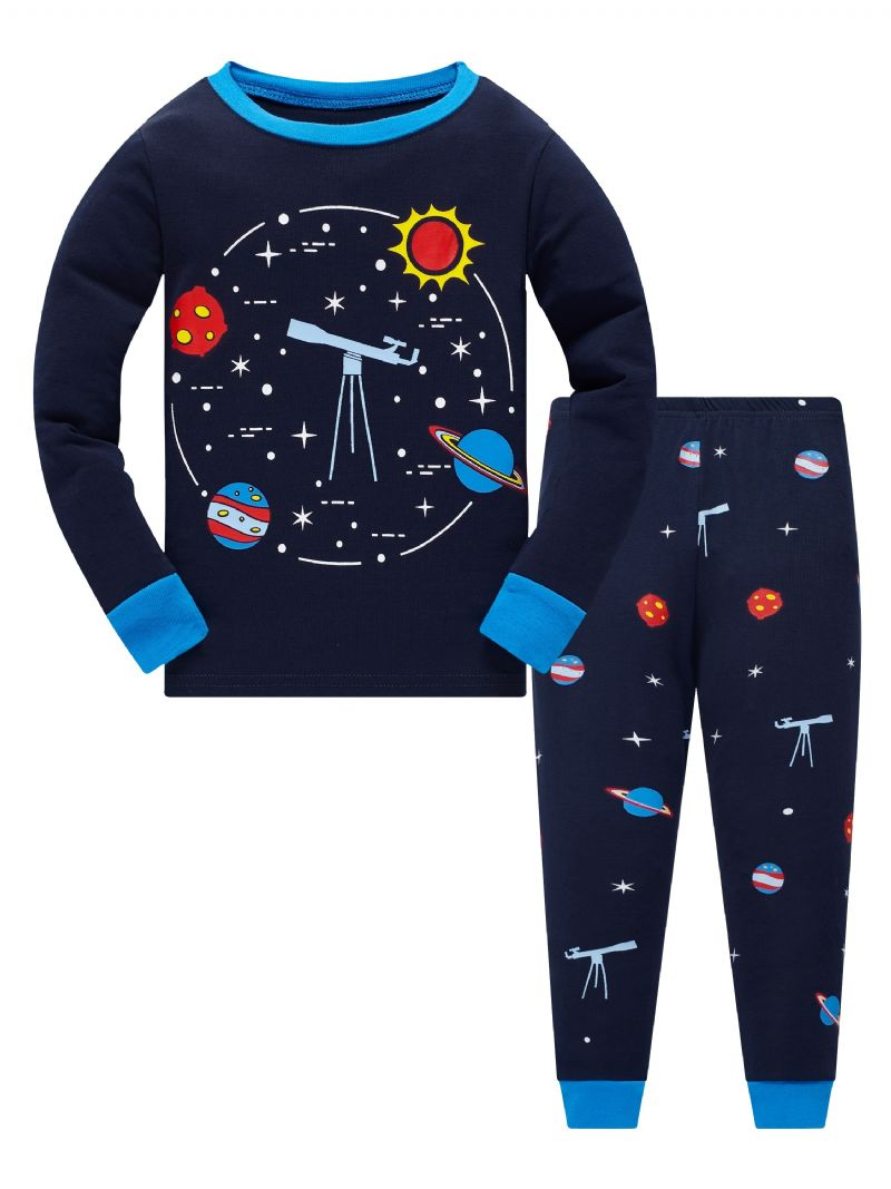 Popshion 2kpl Poikien Starry Sky Cosmic Planet Pitkähihainen Pyjama-puuvillapuku