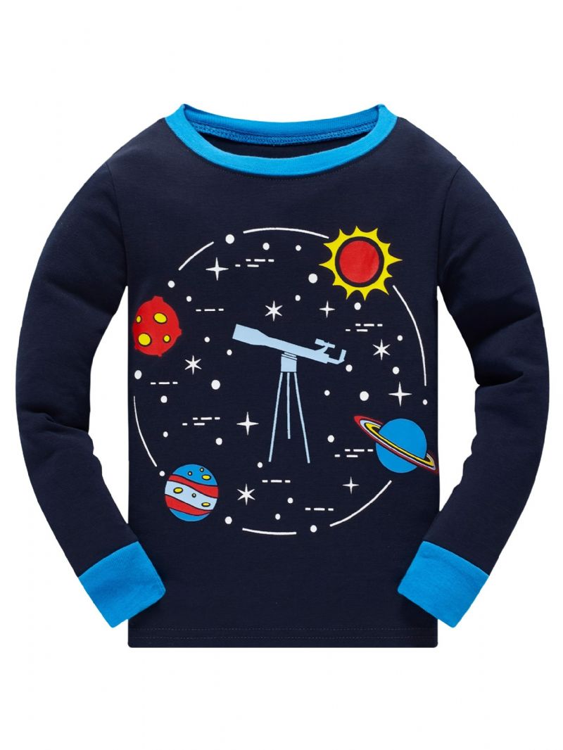 Popshion 2kpl Poikien Starry Sky Cosmic Planet Pitkähihainen Pyjama-puuvillapuku