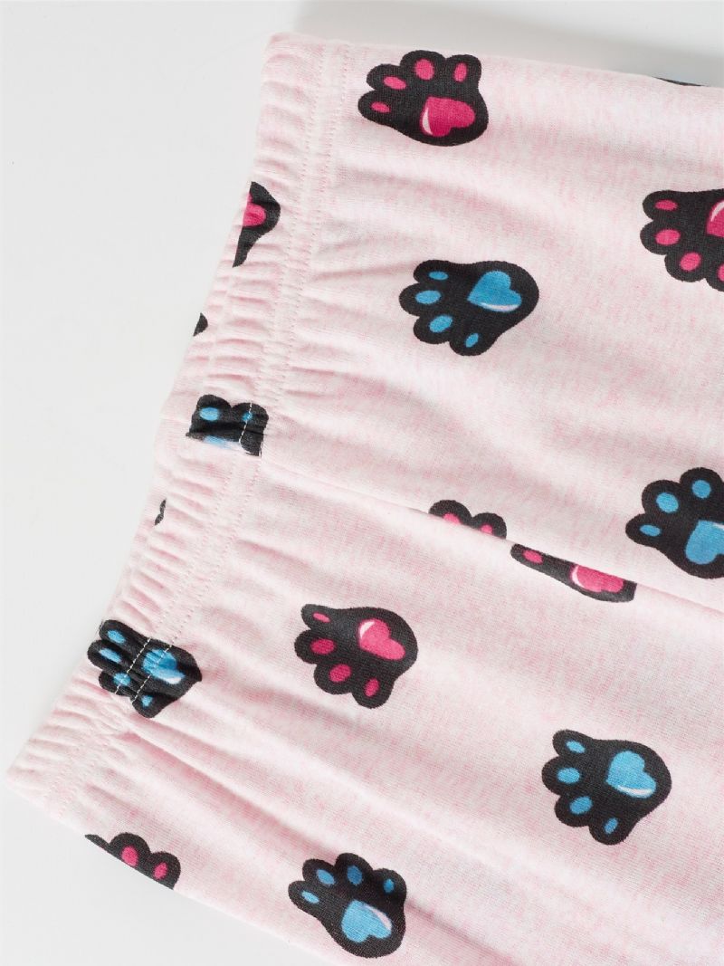 Popshion 2kpl Tyttöjen Cat Aniaml Sarjakuvakuvioinen Toppi & Kissatassukuvioinen Pyjamahoususarja