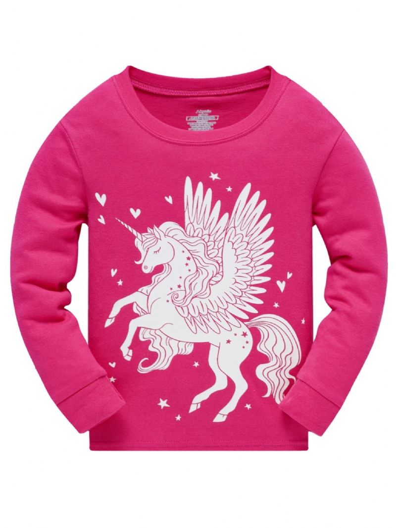 Popshion 2kpl Tyttöjen Fluorescent Unicorn Glowing Cartoon Animal Pitkähihainen Pyjama-puuvillapuku