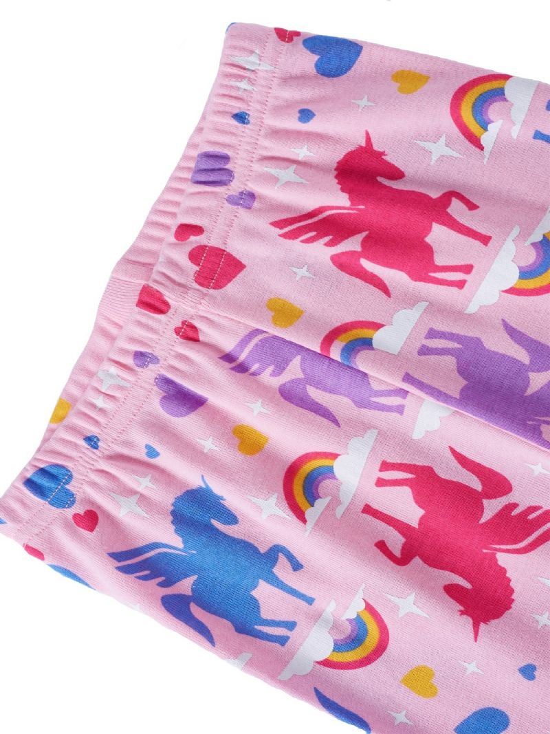 Popshion 2kpl Tyttöjen Fluorescent Unicorn Glowing Cartoon Animal Pitkähihainen Pyjama-puuvillapuku