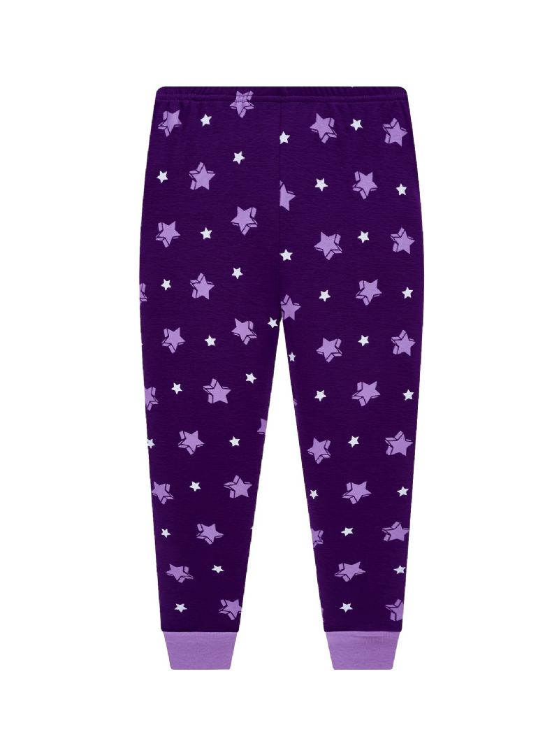 Popshion 2kpl Tyttöjen Fluorescent Unicorn Glowing Cartoon Purppura Pitkähihainen Pyjama-puuvillapuku