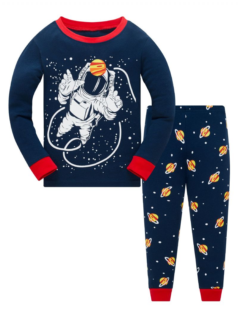 Popshion Poikien Fluorescent Astronaut Star Universe Toppi Ja Kontrastiväriset Pyjamahousut