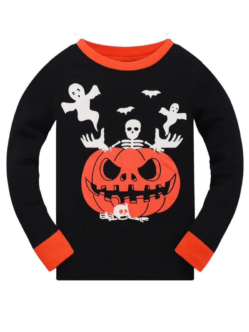 Popshion Poikien Fluorescent Halloween Pumpkin Skull Bat Pitkähihaiset Pyjamathousut