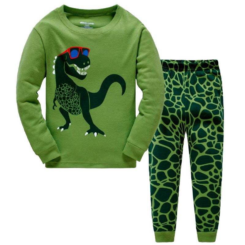 Popshion Poikien Pajame Set 2 Kpl Casual Dinosaur Crewneck Army Green Loungewear