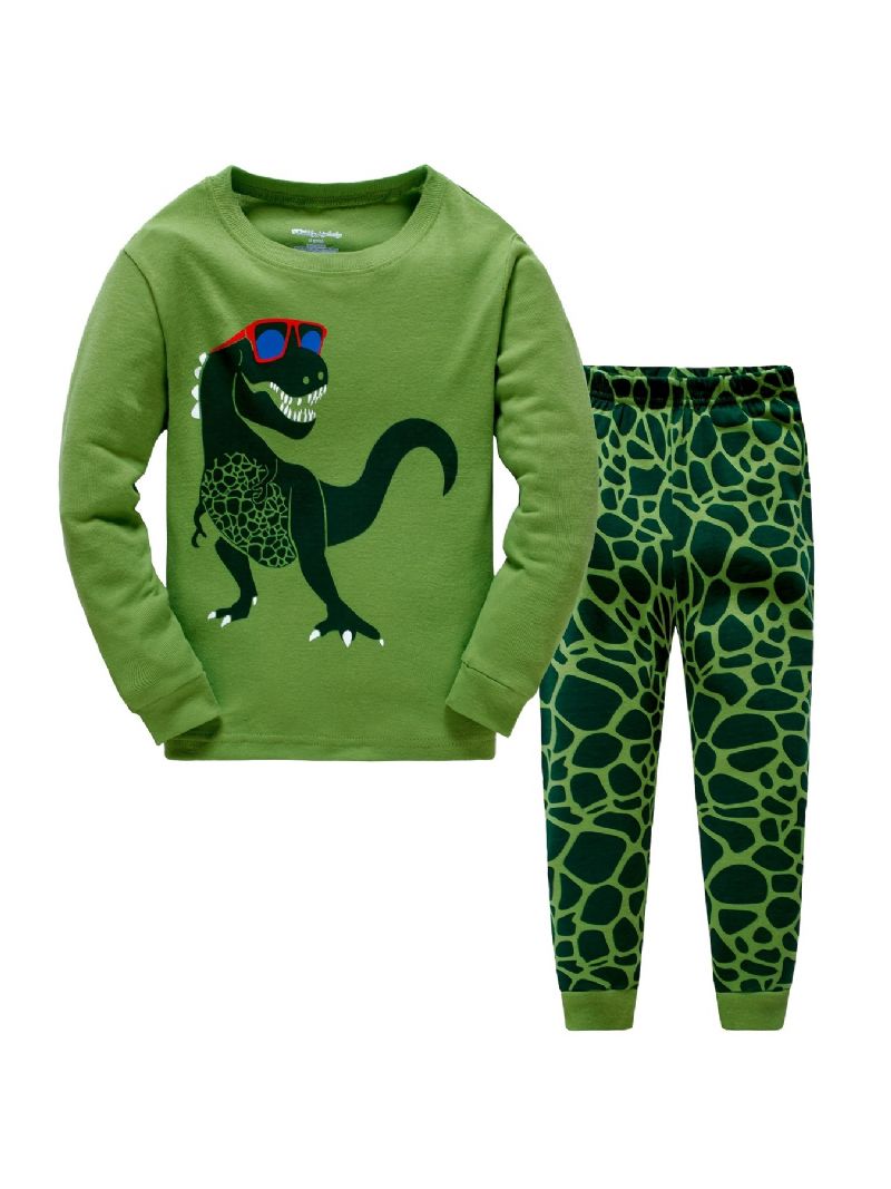 Popshion Poikien Pajame Set 2 Kpl Casual Dinosaur Crewneck Army Green Loungewear