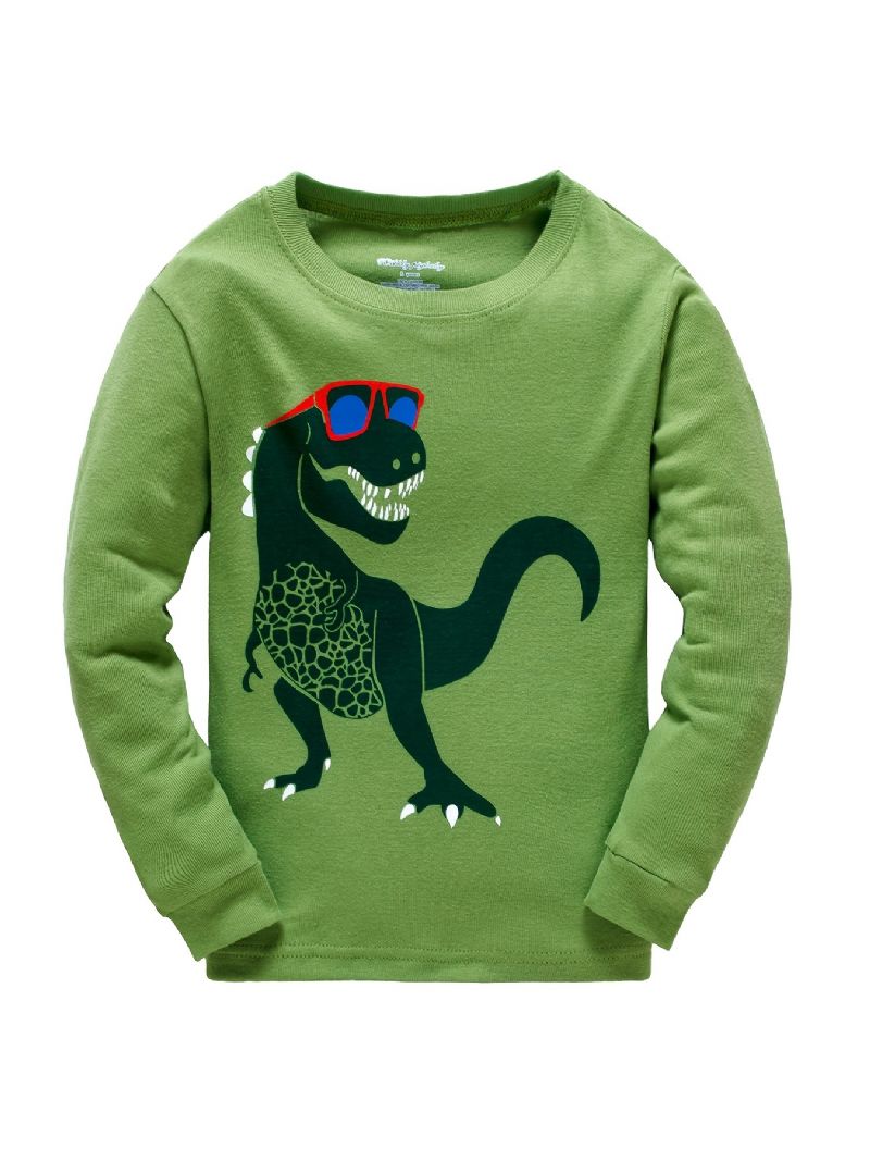 Popshion Poikien Pajame Set 2 Kpl Casual Dinosaur Crewneck Army Green Loungewear