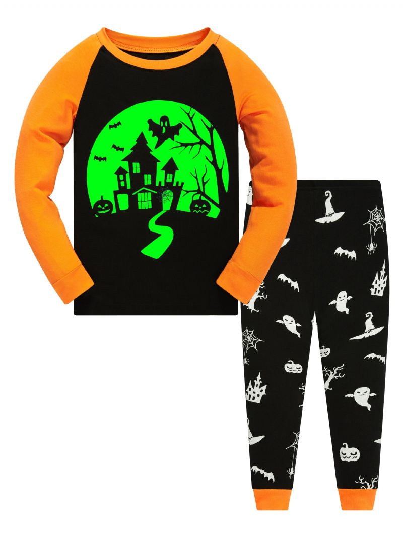 Popshion Poikien Spider Pumpkin Bat Ghost Witch Pitkähihainen Pyjamasetti