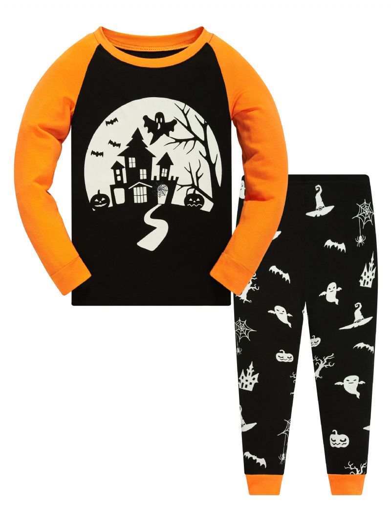 Popshion Poikien Spider Pumpkin Bat Ghost Witch Pitkähihainen Pyjamasetti