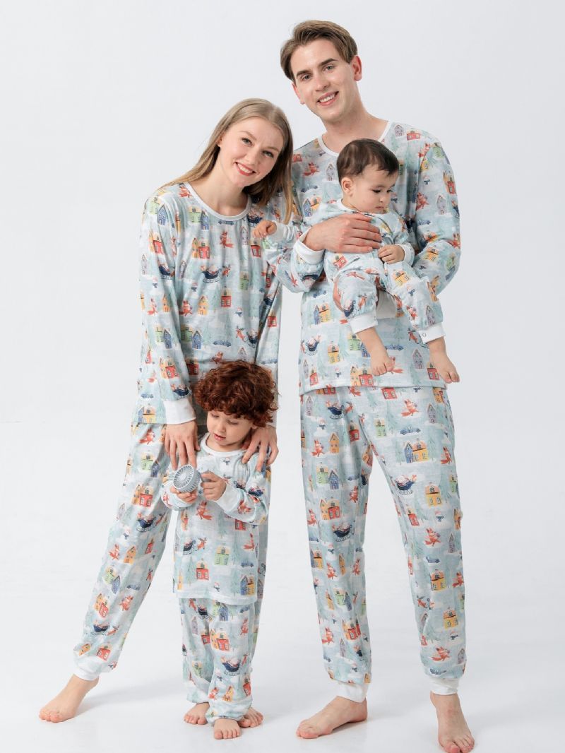 Sarjakuva Santa Elk House Lumiukkokuvio Joulupyjamat Perhepyjamat