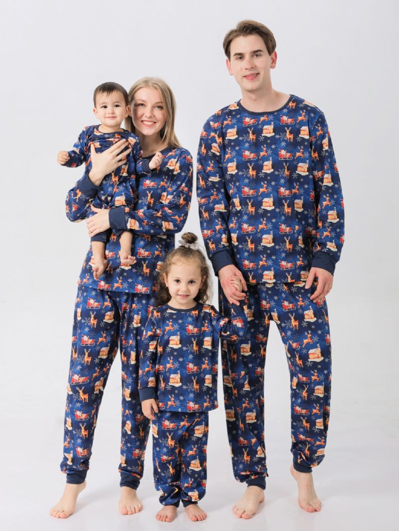 Sarjakuva Santa Elk House Pattern Joulupyjamat Perhepyjamat