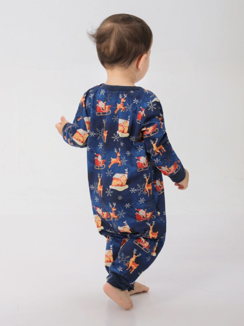 Sarjakuva Santa Elk House Pattern Joulupyjamat Perhepyjamat