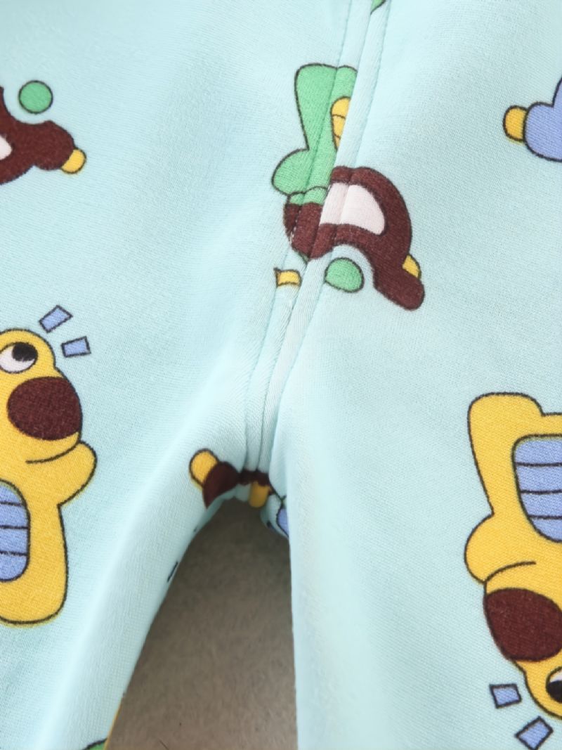 Syksyiset Ja Talviset Lapset Rento Dinosauruksella Painettu Pyöreä Kaula Fleece Pitkähihaiset Housut Pyjama-setti