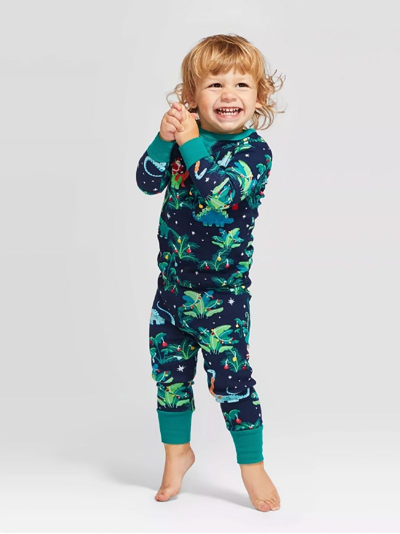 Taaperoikäisten Pyjamat Perheen Asu Dinosaur Print Pyöreäkauluksinen Pitkähihainen Haalari Pojille Tytöille