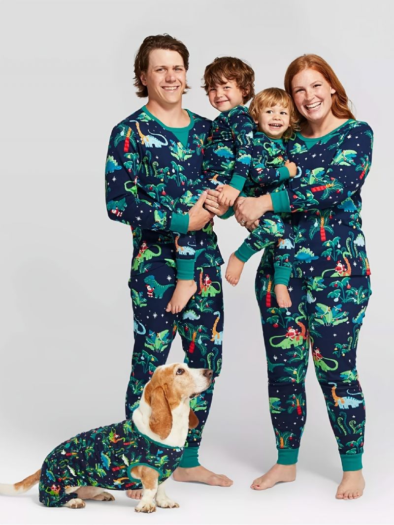 Taaperoikäisten Pyjamat Perheen Asu Dinosaur Print Pyöreäkauluksinen Pitkähihainen Haalari Pojille Tytöille