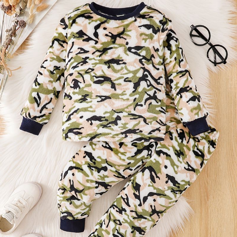 Taaperopoikien Flanelli Camo Print Crew Neck Neulepusero Pyjama-setit