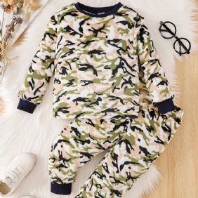 Taaperopoikien Flanelli Camo Print Crew Neck Neulepusero Pyjama-setit