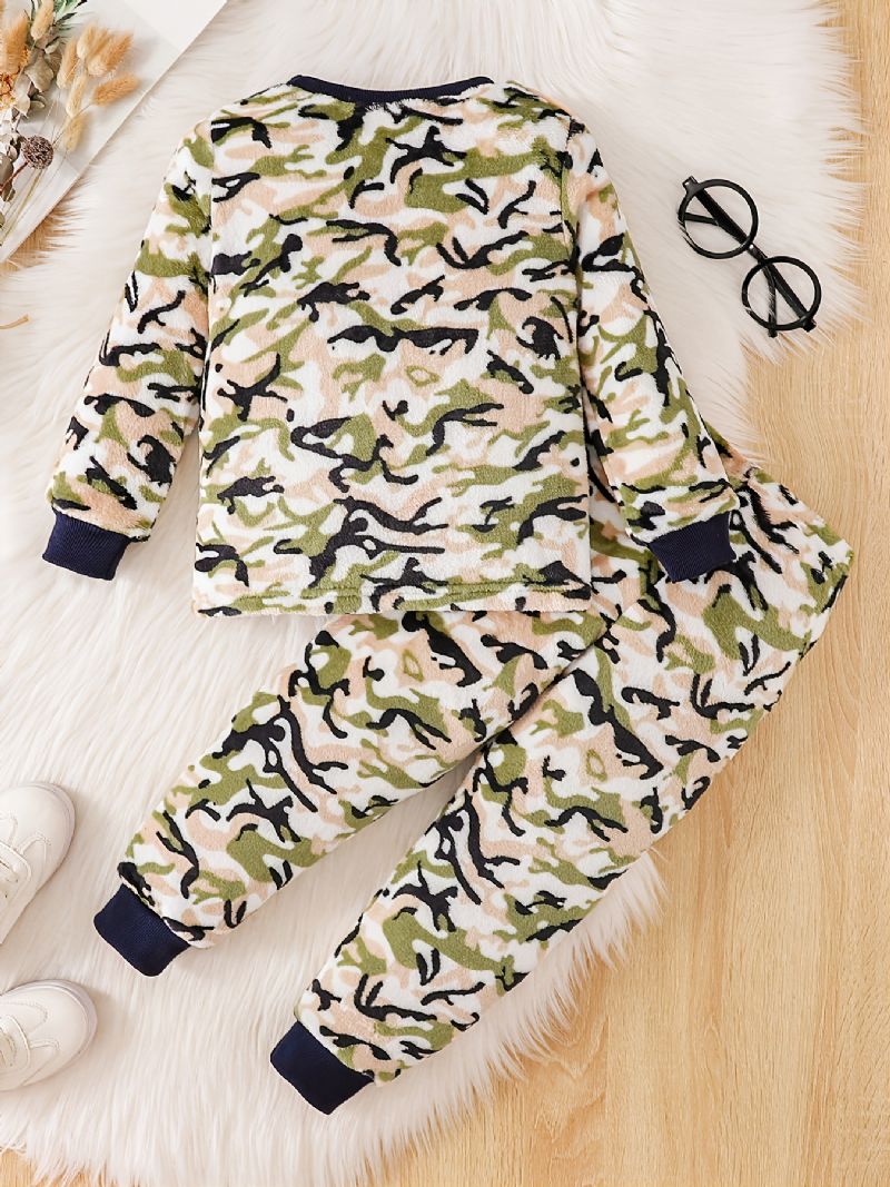 Taaperopoikien Flanelli Camo Print Crew Neck Neulepusero Pyjama-setit