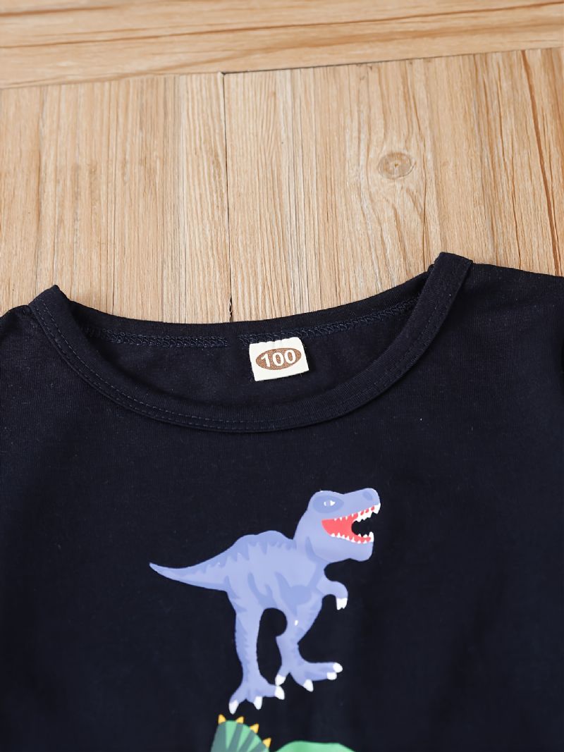 Toddler Poikien Sarjakuva Dinosaurprintti Crewneck Collegepaita Ja Collegehousut