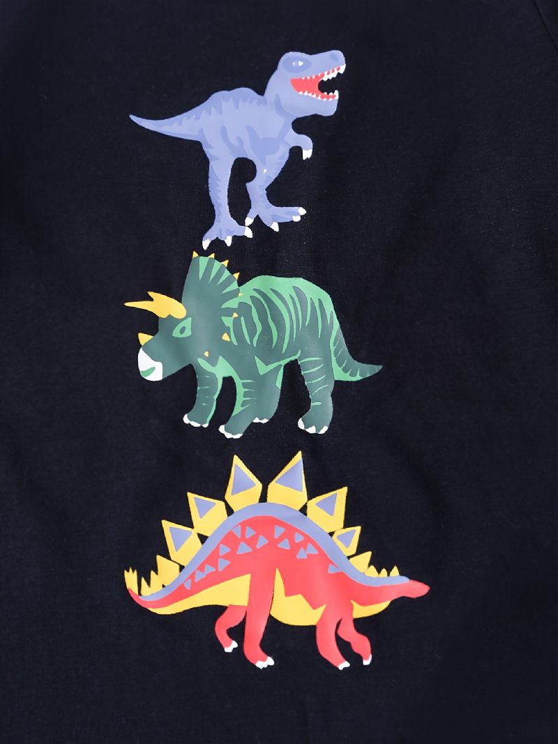 Toddler Poikien Sarjakuva Dinosaurprintti Crewneck Collegepaita Ja Collegehousut