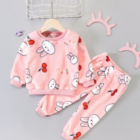 Toddler Vauvan Pehmo Pyjamat Perheasu Rabbit Print Pyöreäpääntie Pitkähihainen Toppi & Housutsetti Tytöille Lasten Vaatteet