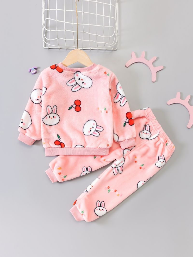 Toddler Vauvan Pehmo Pyjamat Perheasu Rabbit Print Pyöreäpääntie Pitkähihainen Toppi & Housutsetti Tytöille Lasten Vaatteet