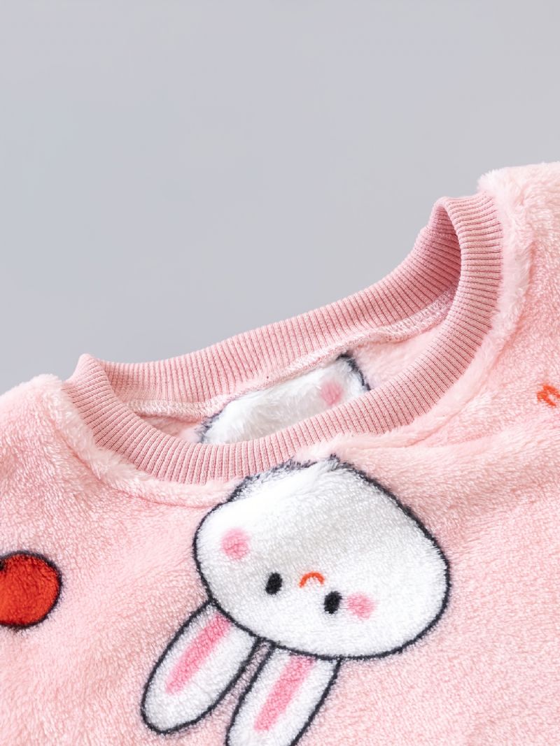 Toddler Vauvan Pehmo Pyjamat Perheasu Rabbit Print Pyöreäpääntie Pitkähihainen Toppi & Housutsetti Tytöille Lasten Vaatteet