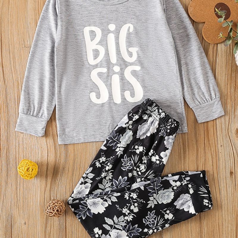 Tytöille Big Sis Letter Print Casual Pyjama-setit