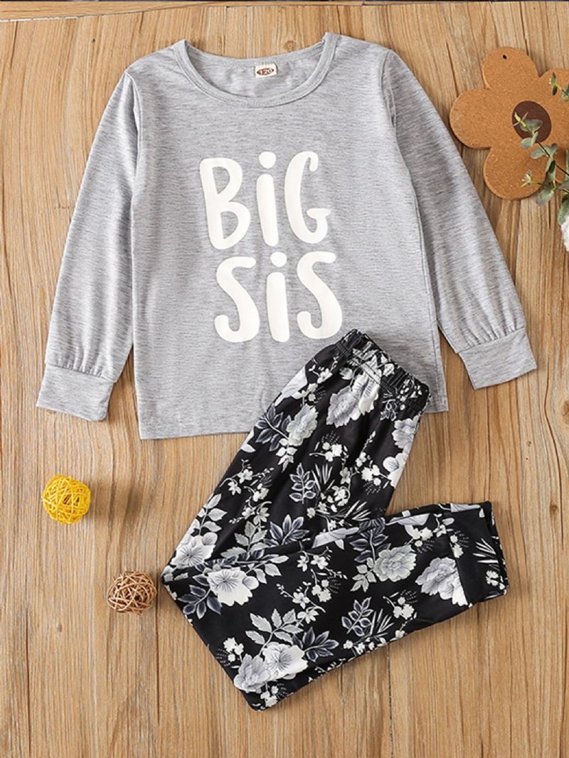 Tytöille Big Sis Letter Print Casual Pyjama-setit