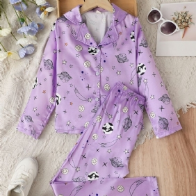 Tytöille Satin Star Print Pyjamasetti Pitkähihainen Paita + Yhteensopiva Housut Setti Lounge Wear Kotivaatteet Lasten Vaatteet