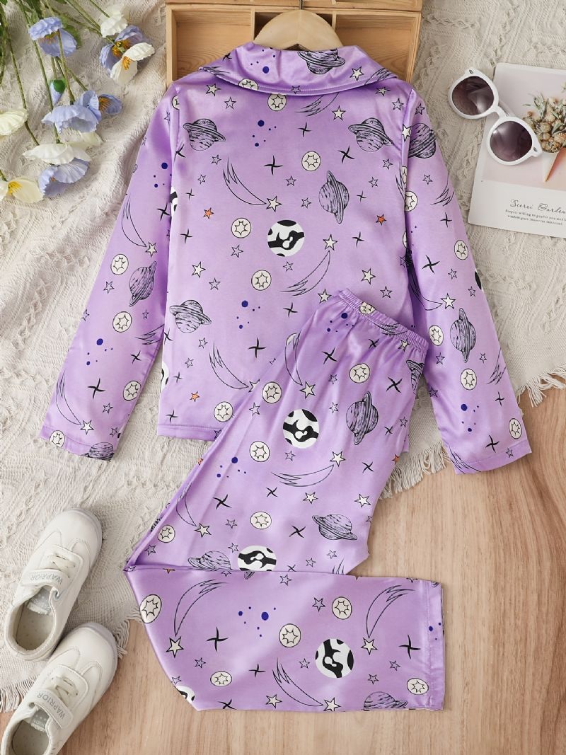 Tytöille Satin Star Print Pyjamasetti Pitkähihainen Paita + Yhteensopiva Housut Setti Lounge Wear Kotivaatteet Lasten Vaatteet