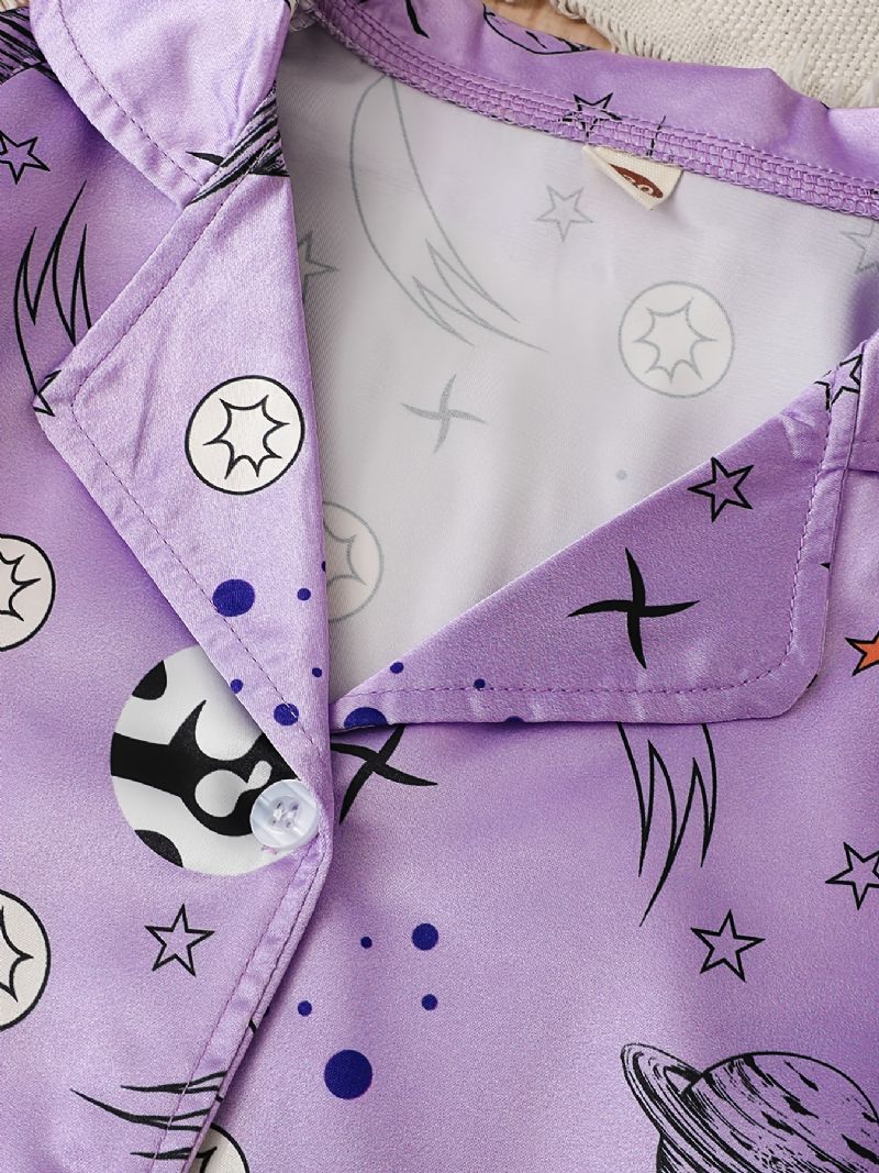 Tytöille Satin Star Print Pyjamasetti Pitkähihainen Paita + Yhteensopiva Housut Setti Lounge Wear Kotivaatteet Lasten Vaatteet