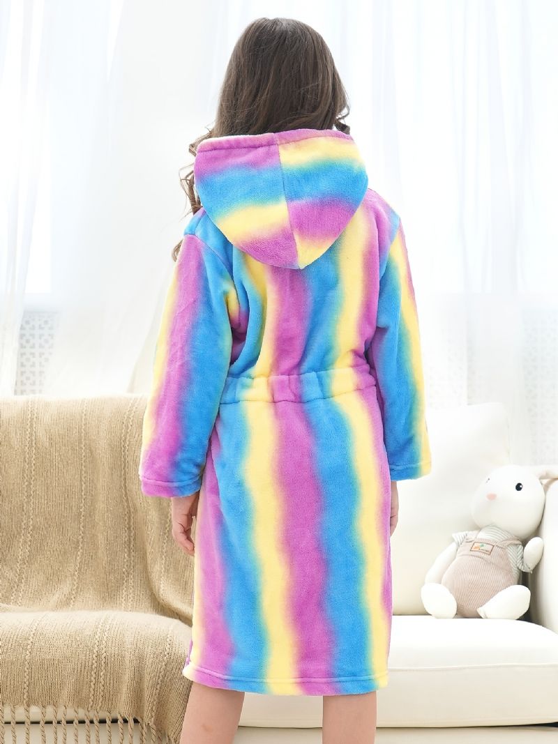 Tytöt Lämmin Fleece Kylpytakki Rainbow Galaxy Stripe Lasten Vaatteet Yöpuvut