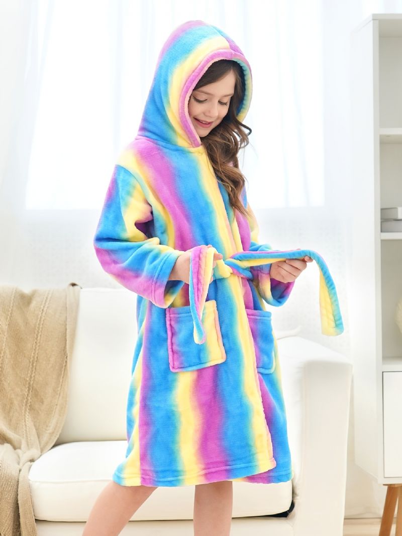 Tytöt Lämmin Fleece Kylpytakki Rainbow Galaxy Stripe Lasten Vaatteet Yöpuvut